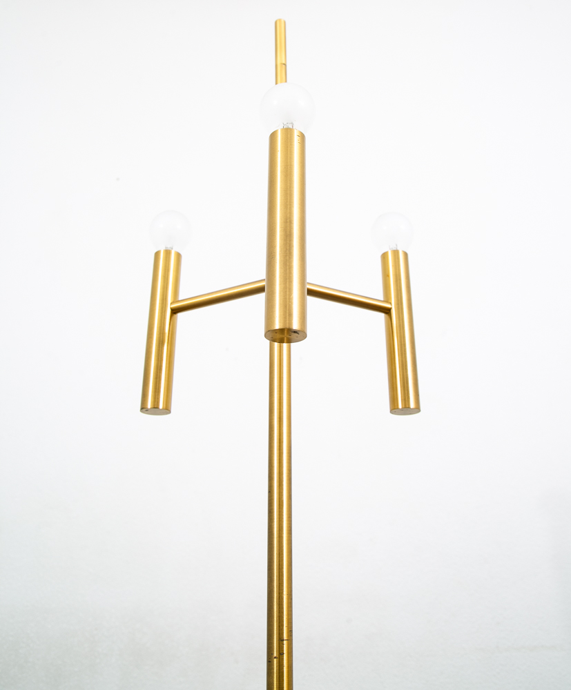 Mid Century Modern Floor Lamp Set Light Gold Brass 3 Light Atomic Vintage Round - Image 5