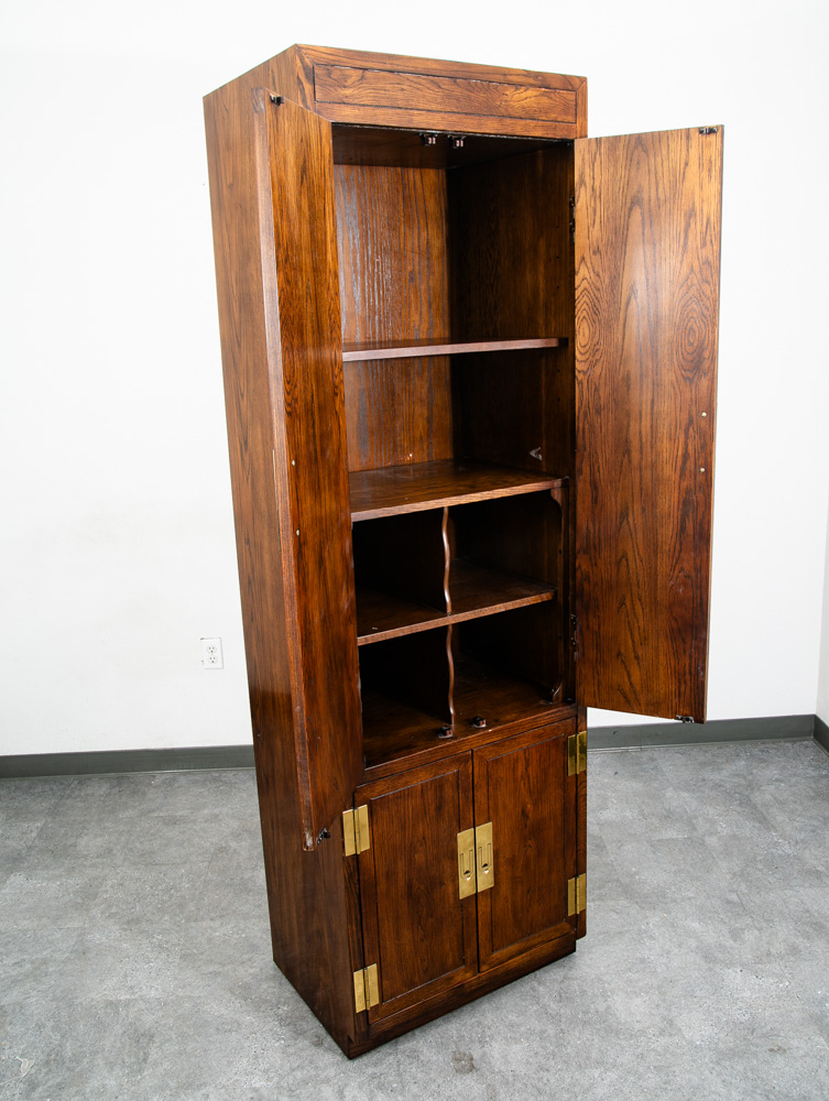 Mid Century Modern Armoire Compact Cabinet Scene One Henredon Campaign Dark Wood - Image 5