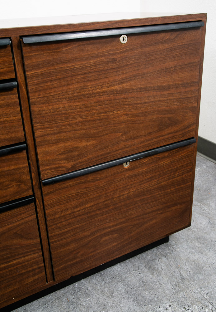 Mid Century Modern Credenza Office Sideboard Black Laminate Cabinet 12 Drawer - Image 10