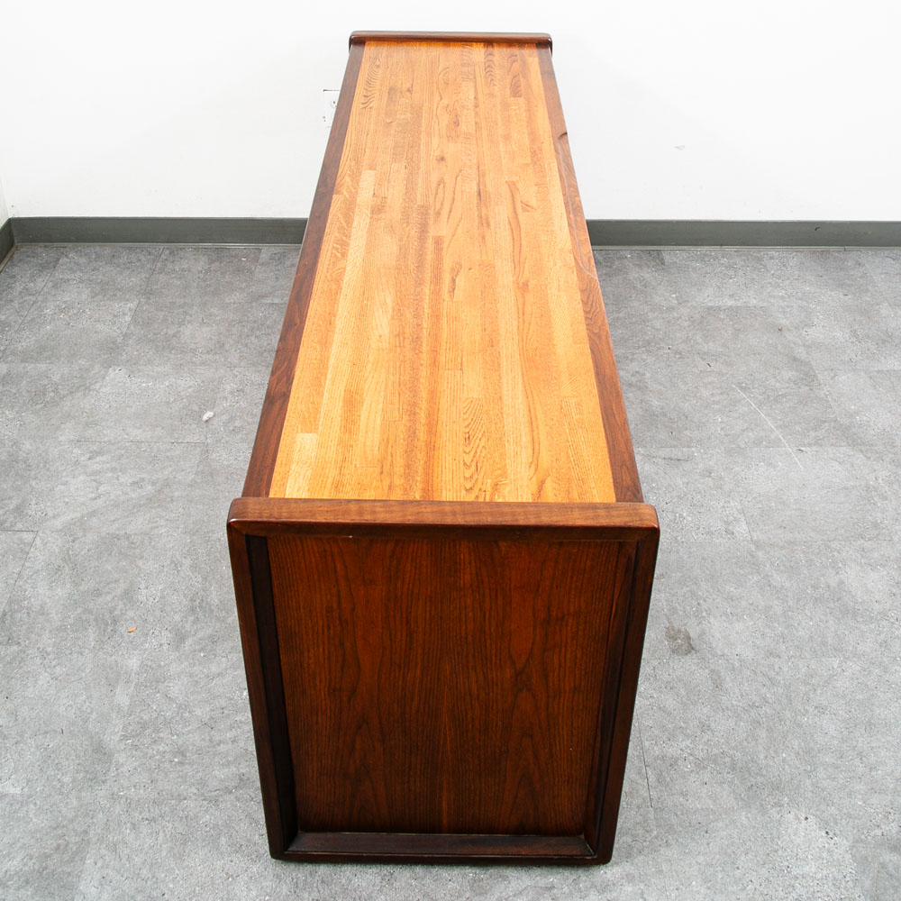 Mid Century Modern Credenza Oak Walnut 5 Drawer Wood Oak File Doors Vintage - Image 4