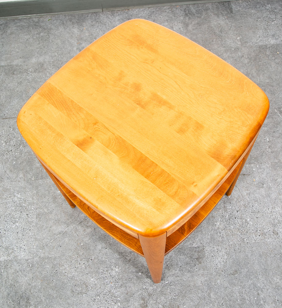 Mid Century Modern Side Table Heywood Wakefield Blonde Wood Birch Square Shelf - Image 10