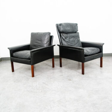 Mid Century Danish Modern Lounge Chair Set Leather Hans Olsen Black Cs Glostrup