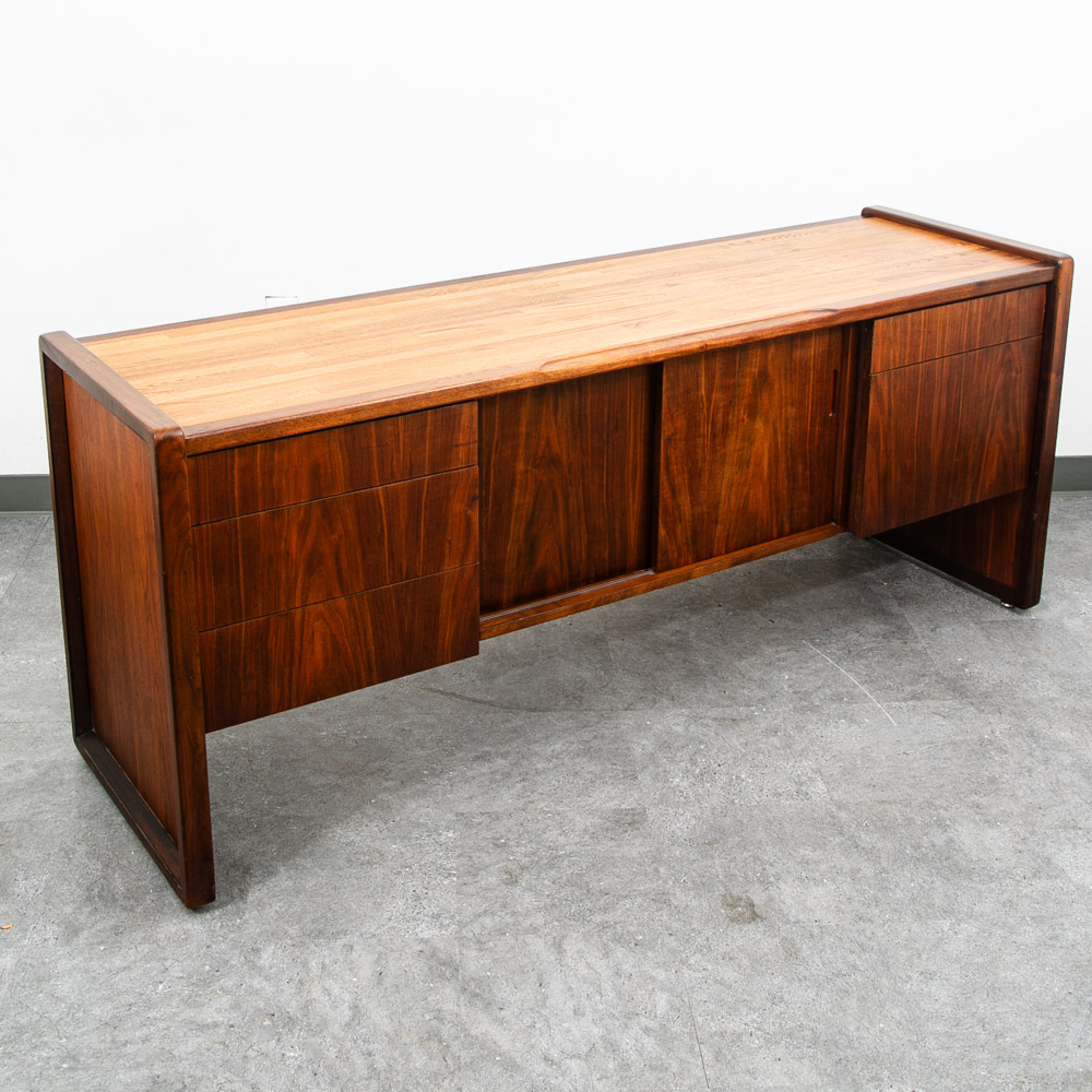 Mid Century Modern Credenza Oak Walnut 5 Drawer Wood Oak File Doors Vintage - Image 9