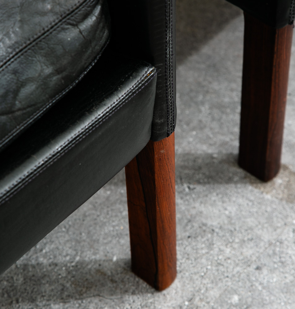 Mid Century Danish Modern Lounge Chair Set Leather Hans Olsen Black Cs Glostrup - Image 12