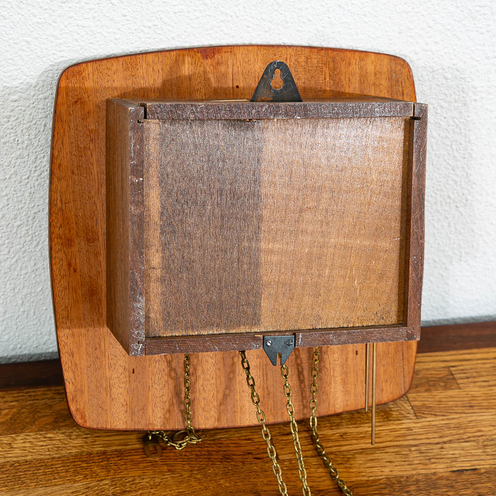 Mid Century Modern Wall Clock Rosewood Pendulum Weights Hanging Square Chime - Image 6