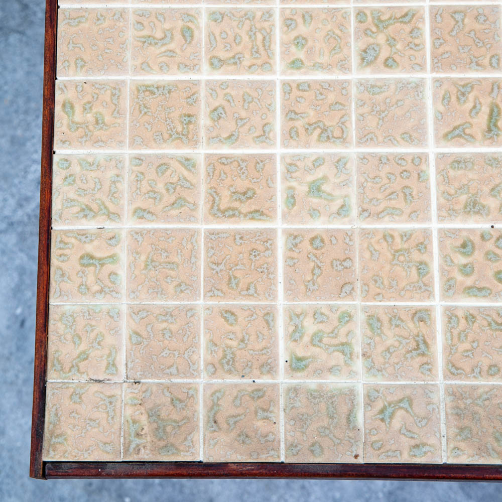 Mid Century Modern End Table Side Square Ceramic Vintage Wood Tile Orange Yellow - Image 11