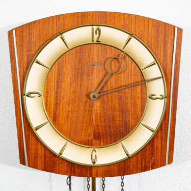 Mid Century Modern Wall Clock Teak Pendulum Weights Brixon Denmark Chime