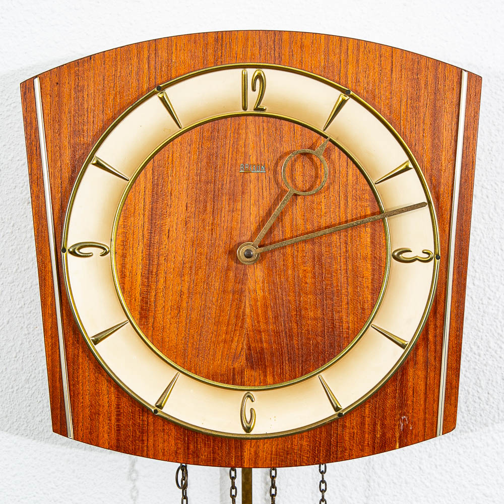 Mid Century Modern Wall Clock Teak Pendulum Weights Brixon Denmark Chime