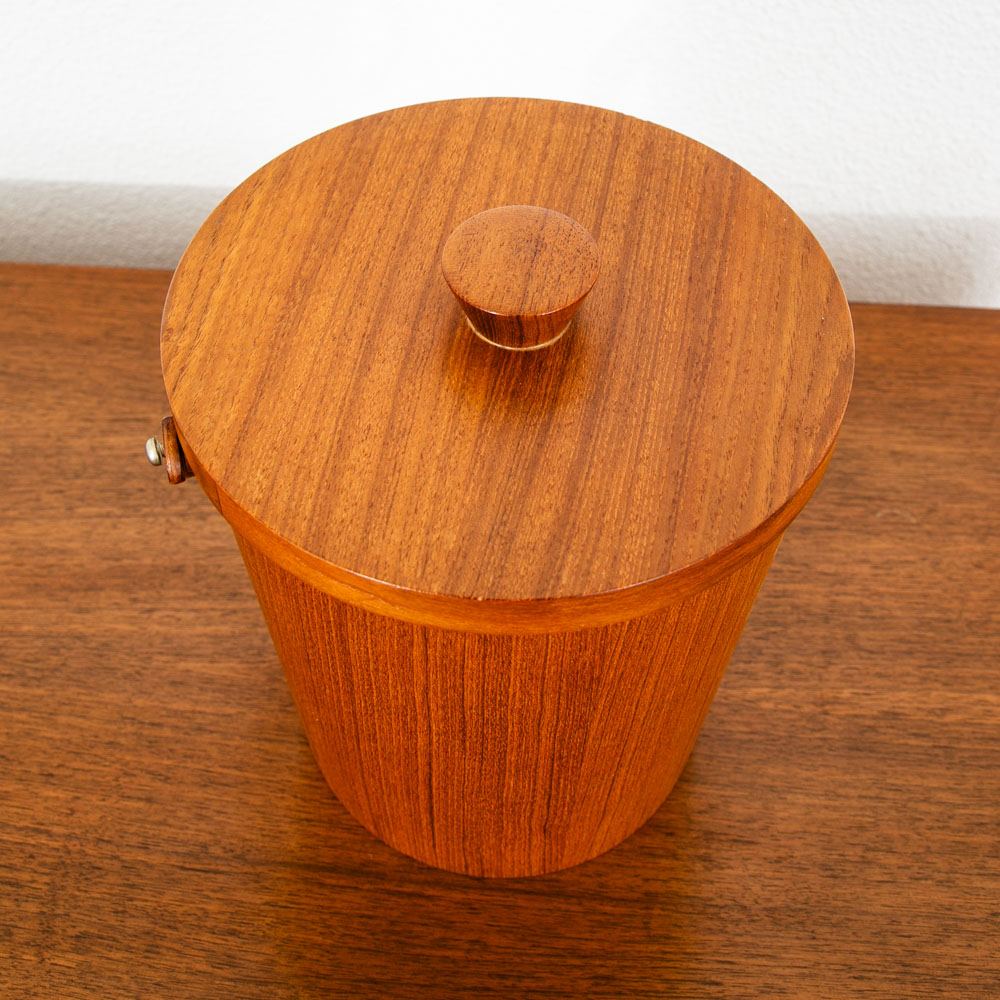 Mid Century Danish Modern Ice Bucket Lidded Teak Rainbow Sweden Liner Round Mcm - Image 3