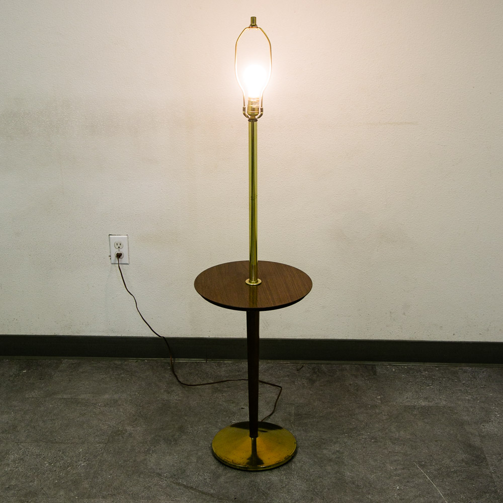 Mid Century Modern Floor Lamp Side Table Brass Round Built Side Table Lighting - Image 4
