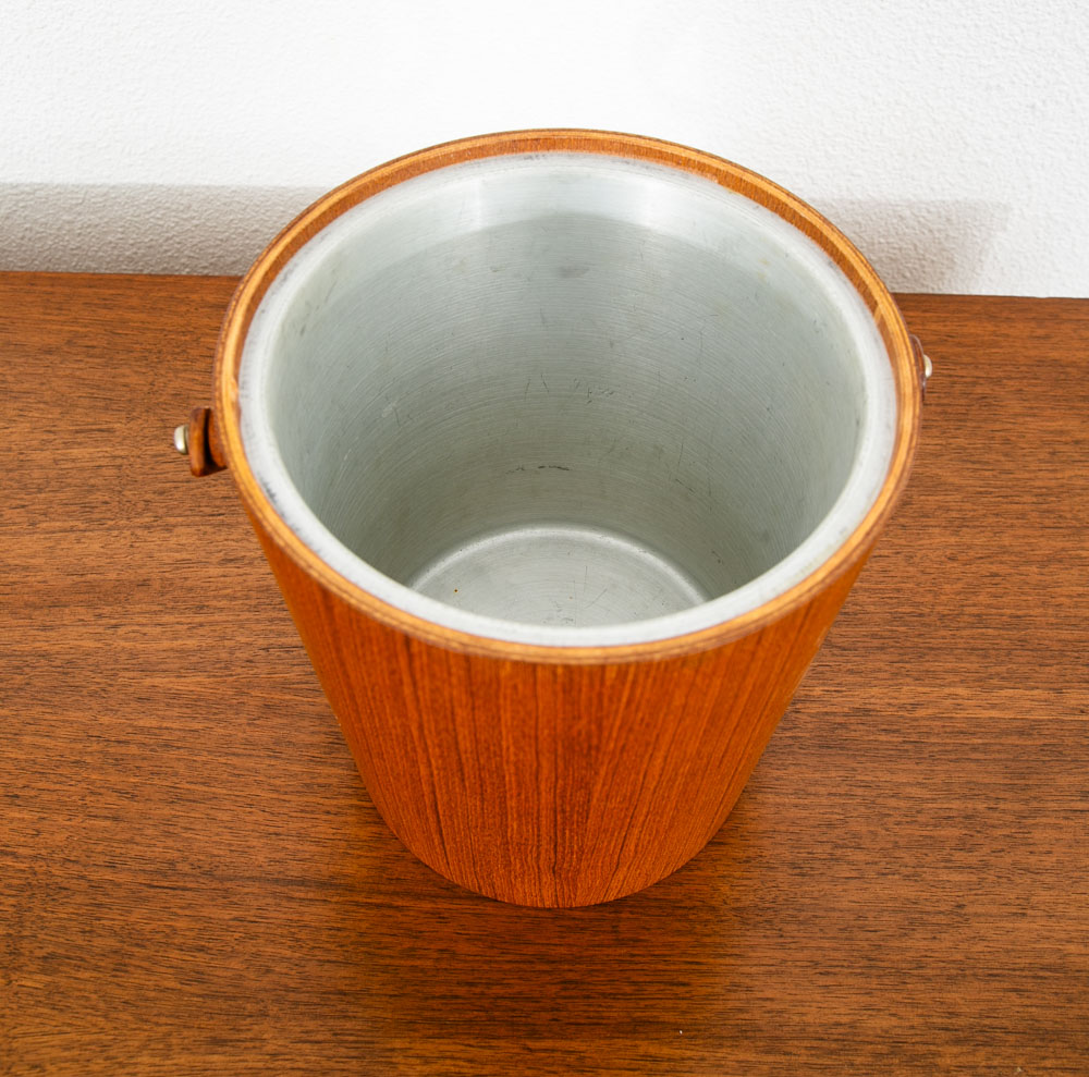 Mid Century Danish Modern Ice Bucket Lidded Teak Rainbow Sweden Liner Round Mcm - Image 10