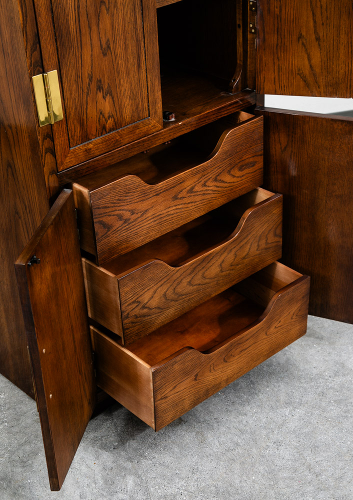 Mid Century Modern Armoire Compact Cabinet Scene One Henredon Campaign Dark Wood - Image 12
