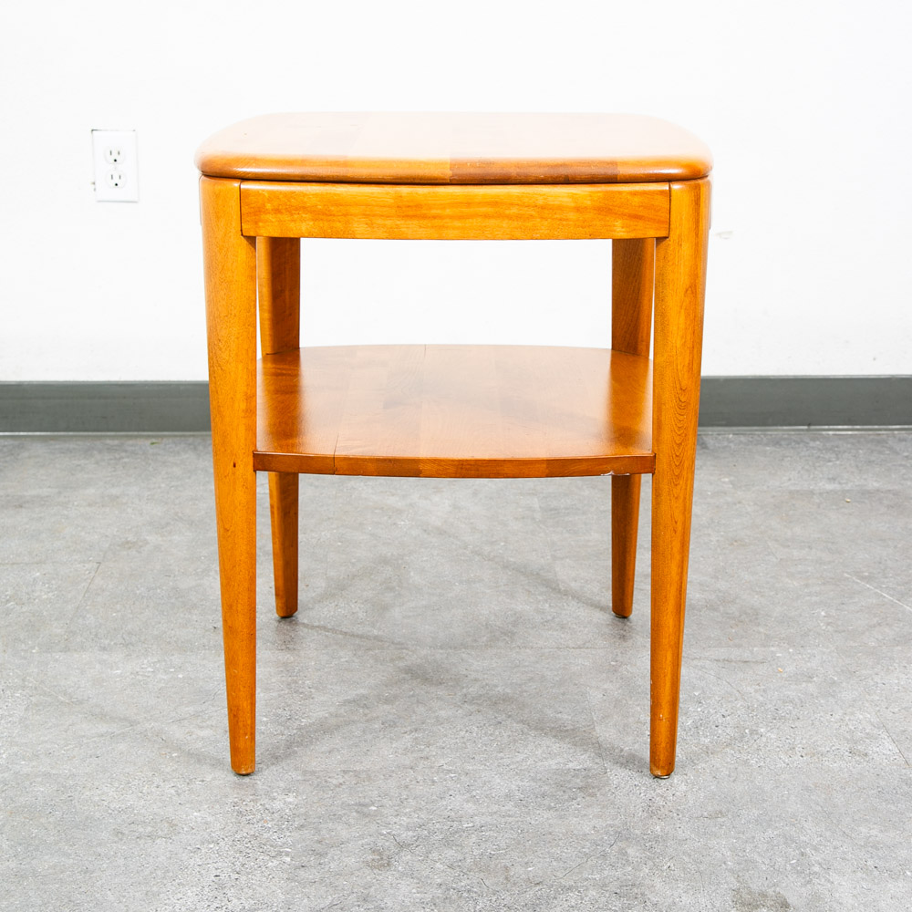 Mid Century Modern Side Table Heywood Wakefield Blonde Wood Birch Square Shelf - Image 3