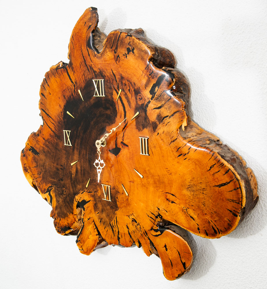 Mid Century Modern Clock Wood Burl Wall Brass Gold Danish Vintag Mcm - Image 5