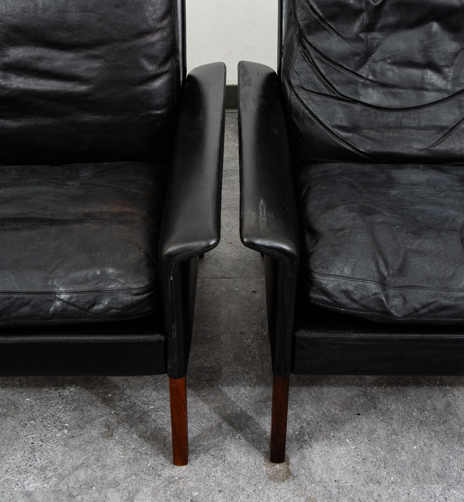 Mid Century Danish Modern Lounge Chair Set Leather Hans Olsen Black Cs Glostrup - Image 7