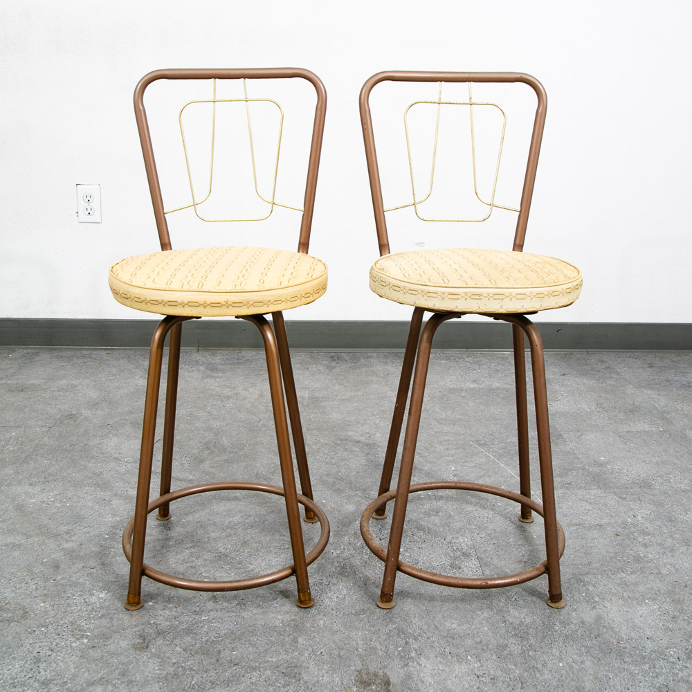 Mid Century Modern Bar Stools Set 2 Brown Swivel Wood American Vintage Tan Mcm - Image 11