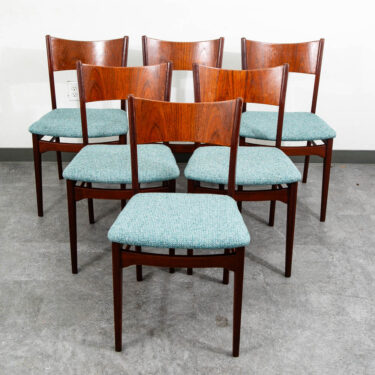 Mid Century Danish Modern Dining Chairs Set 6 Seafoam Green Denmark Teak Bowtie