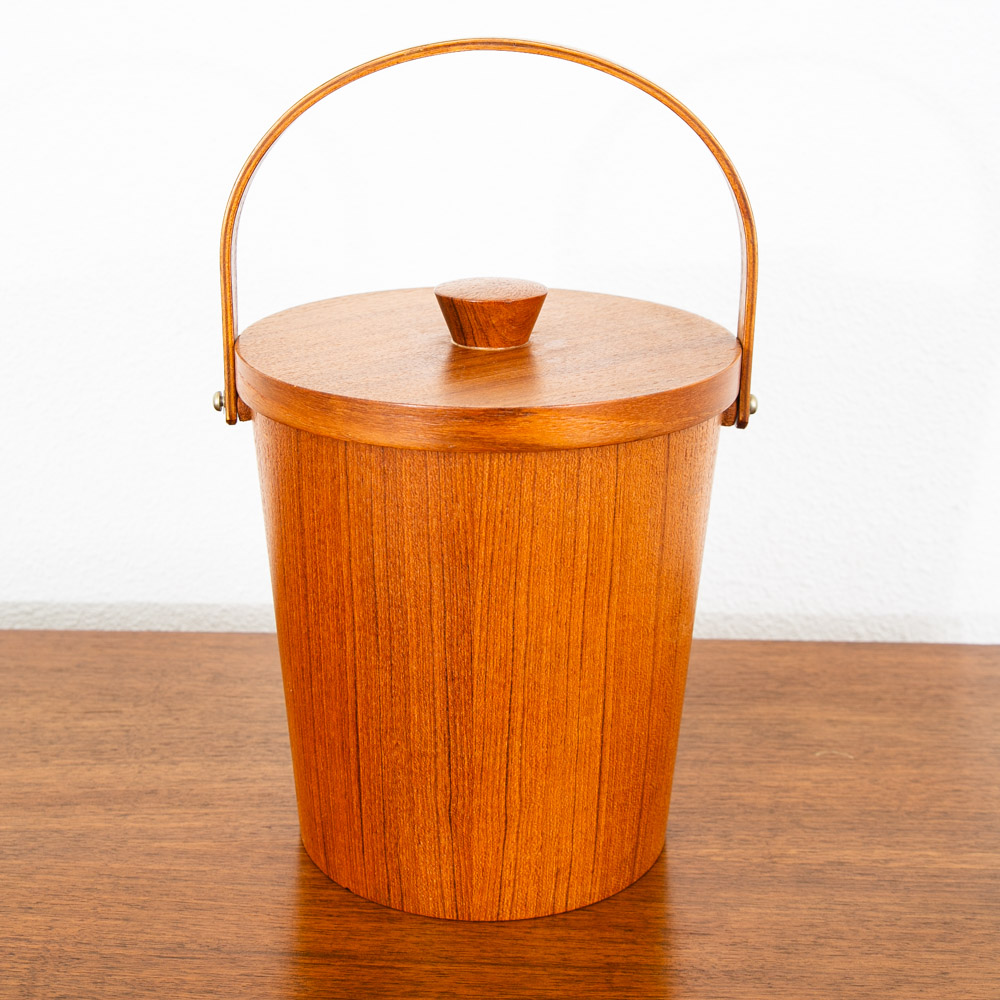 Mid Century Danish Modern Ice Bucket Lidded Teak Rainbow Sweden Liner Round Mcm - Image 6