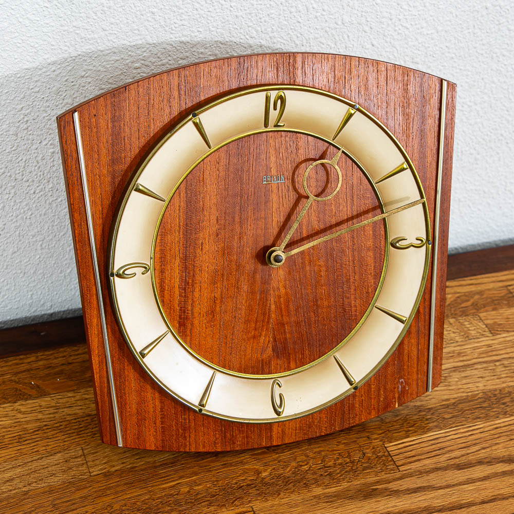 Mid Century Modern Wall Clock Teak Pendulum Weights Brixon Denmark Chime - Image 5