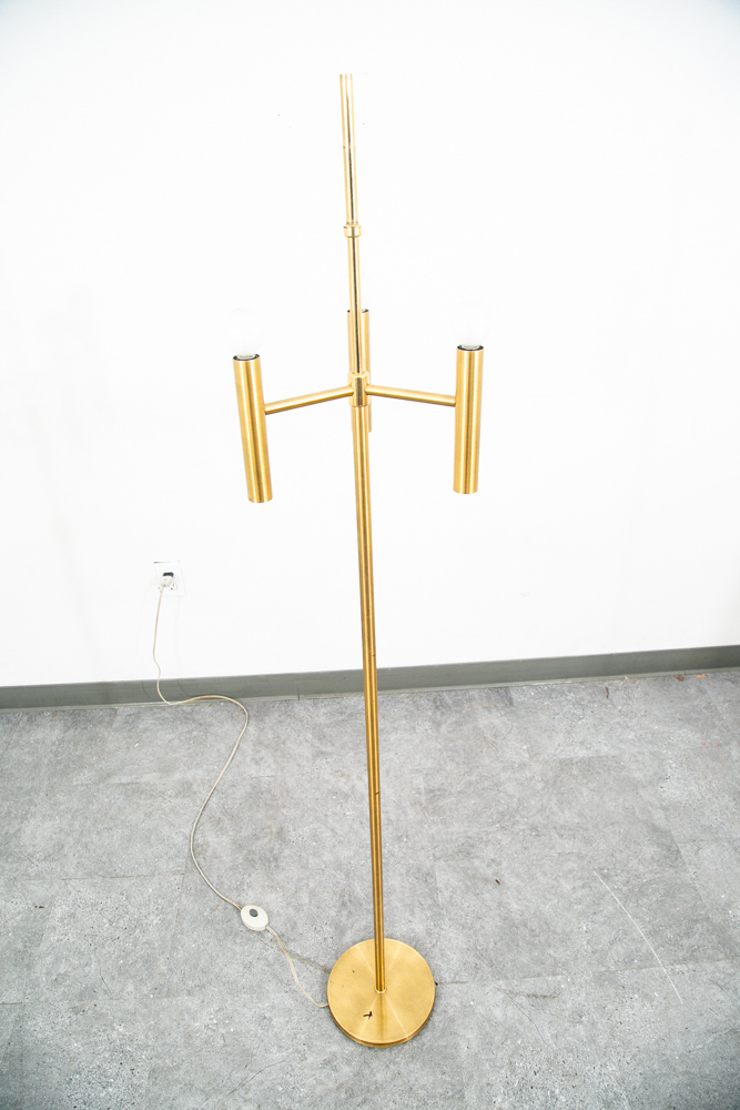 Mid Century Modern Floor Lamp Set Light Gold Brass 3 Light Atomic Vintage Round - Image 11