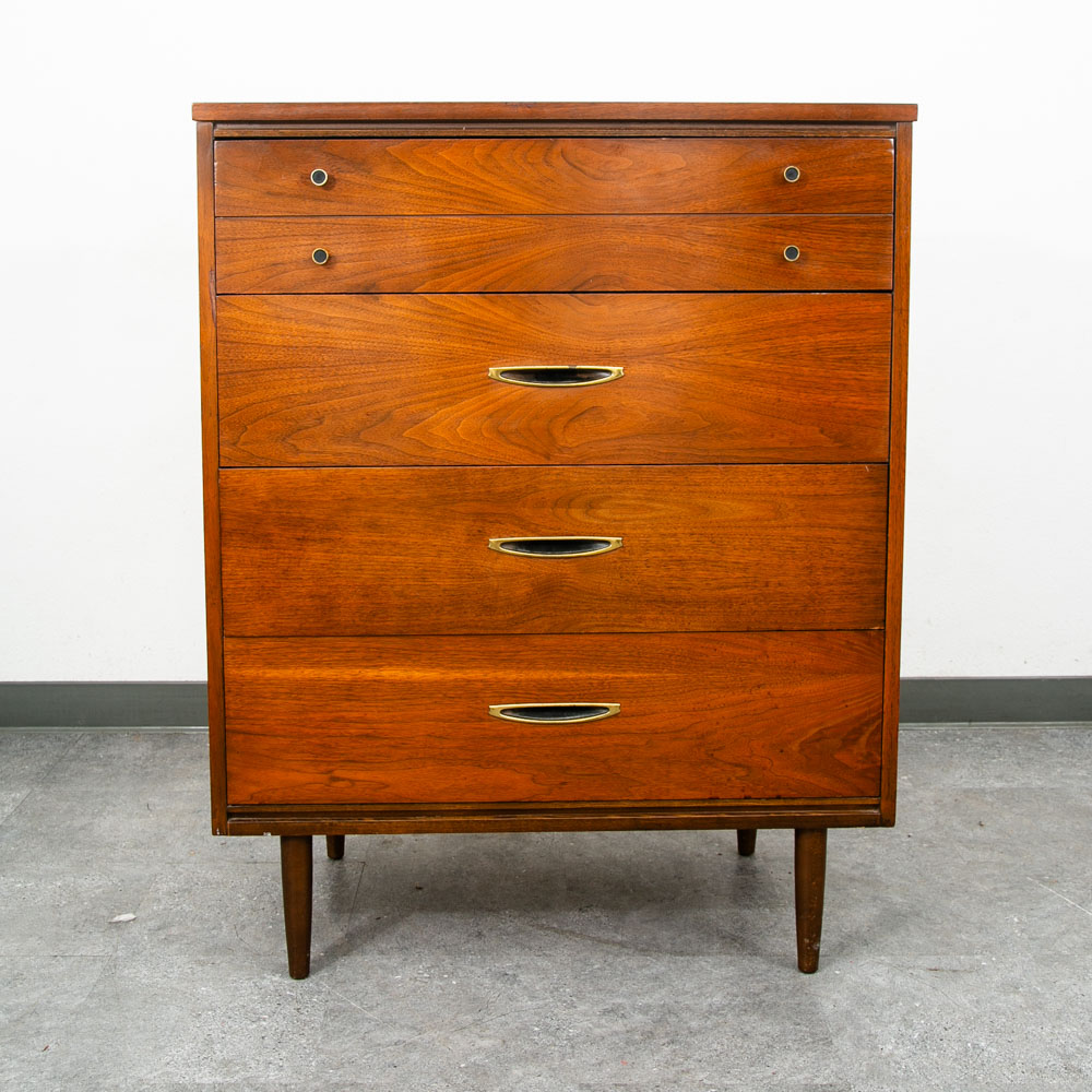 Mid Century Danish Modern Highboy Dresser Walnut 4 Drawer Danish Mcm Vintage 60s - Image 2