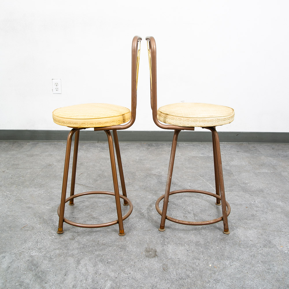 Mid Century Modern Bar Stools Set 2 Brown Swivel Wood American Vintage Tan Mcm - Image 10