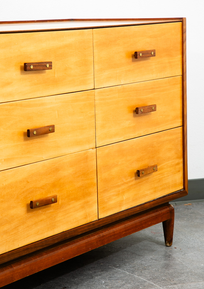 Mid Century Modern Dresser Credenza Birch Walnut Drawer Italian End Set 2 Blonde - Image 6