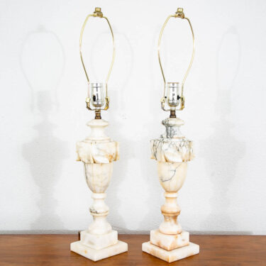 Mid Century Modern Table Lamp Set Pair Italian Alabaster Marble White Working