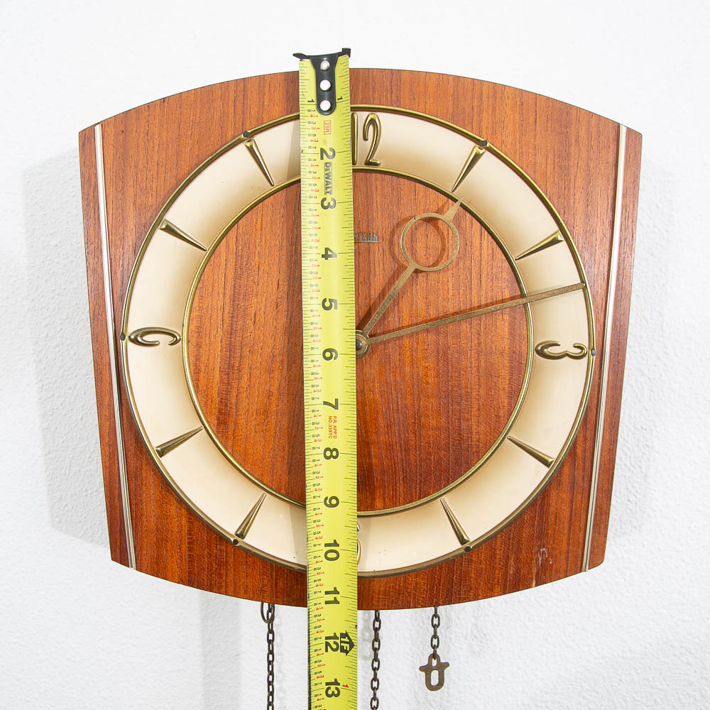 Mid Century Modern Wall Clock Teak Pendulum Weights Brixon Denmark Chime - Image 8