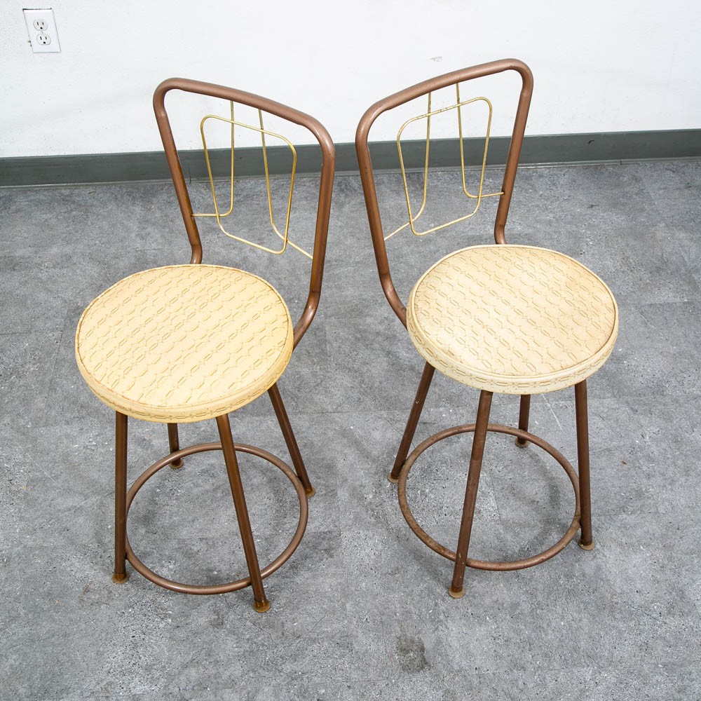 Mid Century Modern Bar Stools Set 2 Brown Swivel Wood American Vintage Tan Mcm - Image 3