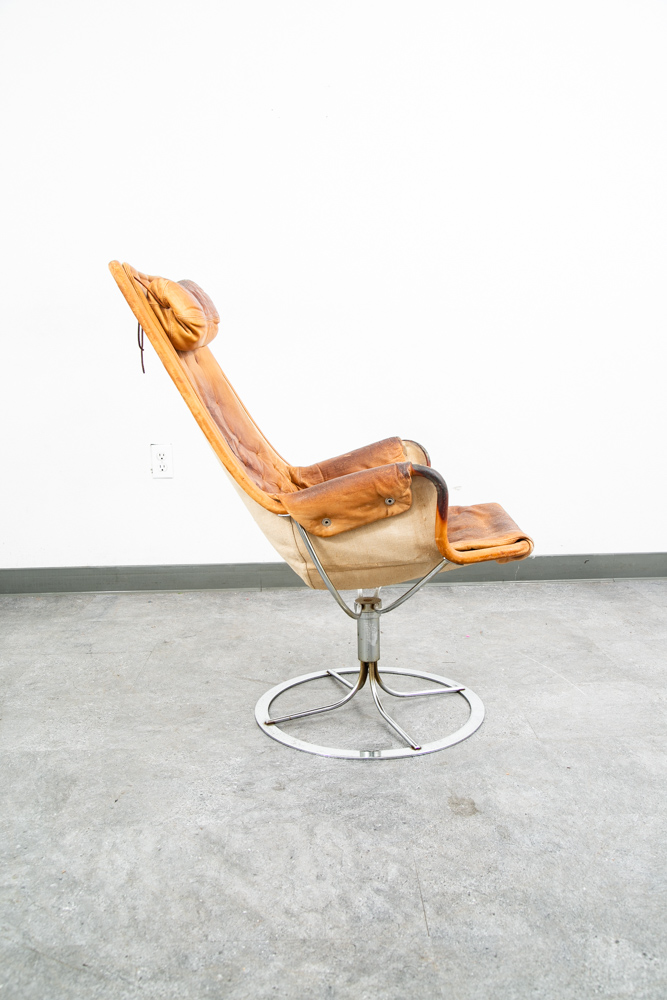 Mid Century Danish Modern Lounge Chair Dux Bruno Mathsson Jetson Brown Leather - Image 3