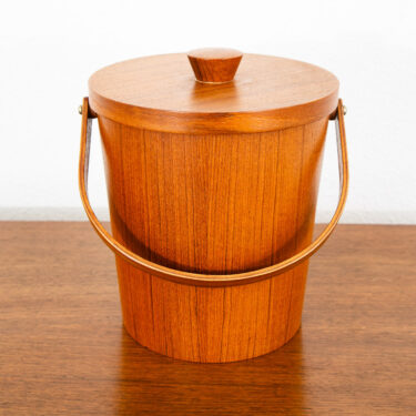 Mid Century Danish Modern Ice Bucket Lidded Teak Rainbow Sweden Liner Round Mcm