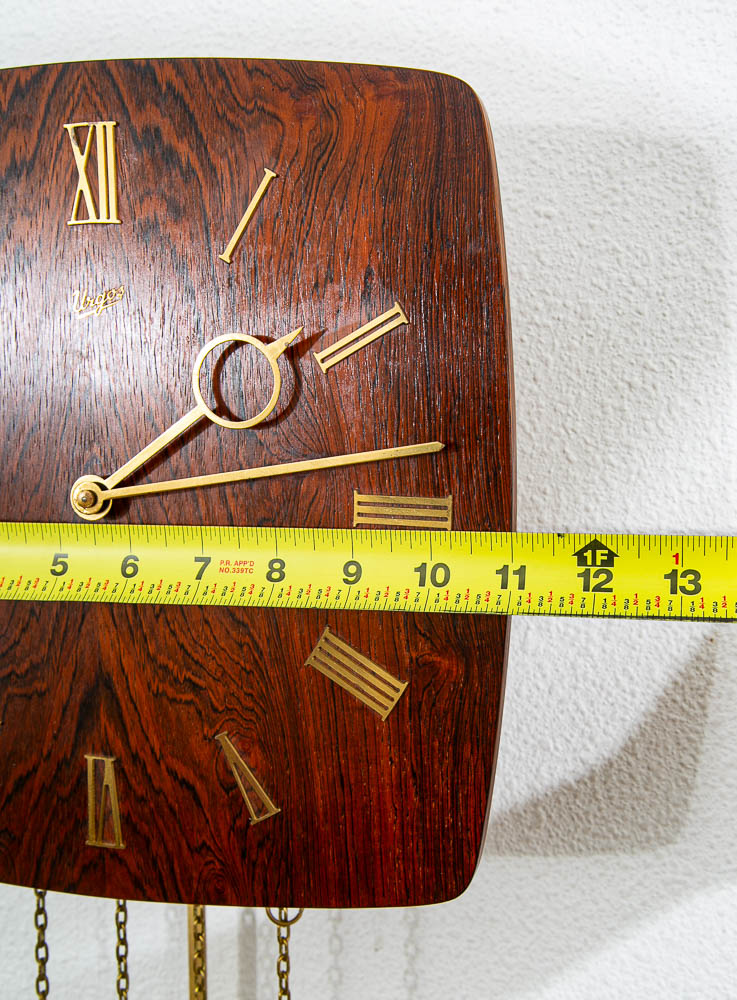 Mid Century Modern Wall Clock Rosewood Pendulum Weights Hanging Square Chime - Image 9