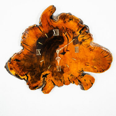 Mid Century Modern Clock Wood Burl Wall Brass Gold Danish Vintag Mcm