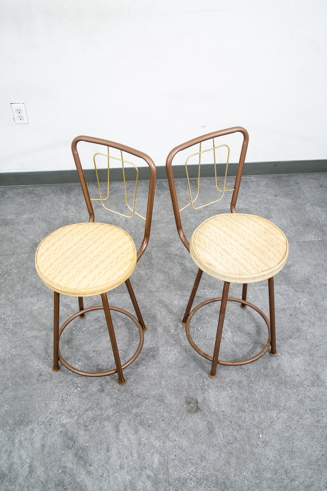 Mid Century Modern Bar Stools Set 2 Brown Swivel Wood American Vintage Tan Mcm - Image 9