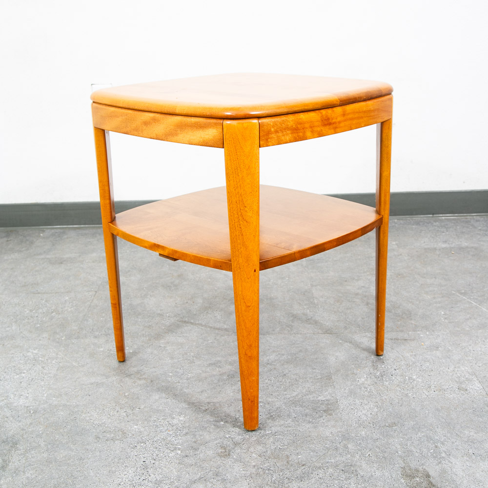 Mid Century Modern Side Table Heywood Wakefield Blonde Wood Birch Square Shelf - Image 4