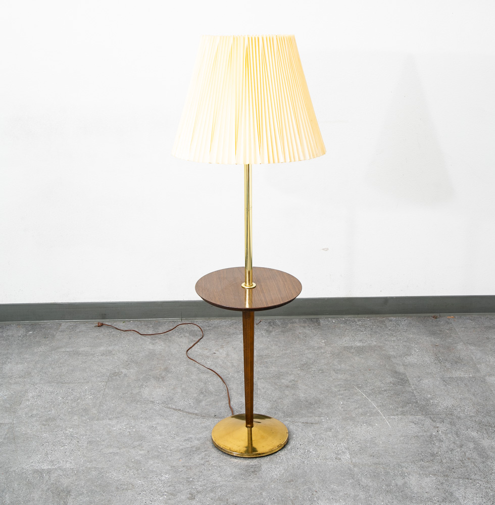 Mid Century Modern Floor Lamp Side Table Brass Round Built Side Table Lighting