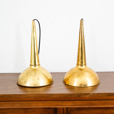Mid Century Danish Modern Pendant Lamp Set 2 Pair Light Gold Brass Rewired Mcm