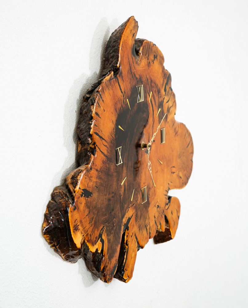 Mid Century Modern Clock Wood Burl Wall Brass Gold Danish Vintag Mcm - Image 3