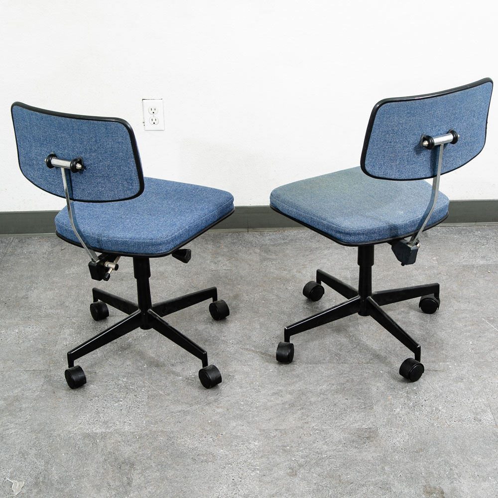 Mid Century Modern Office Chair Pair Task Swivel Work Blue Rasmussen Labofa Two - Image 4