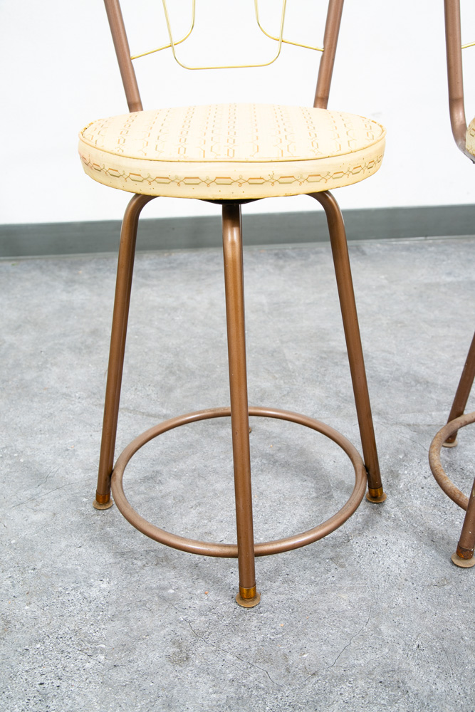 Mid Century Modern Bar Stools Set 2 Brown Swivel Wood American Vintage Tan Mcm - Image 12