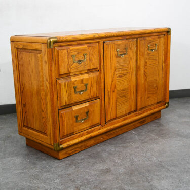 Mid Century Modern Credenza Dresser Cabinet Solid Oak 3 Drawer Wood Brass Trim