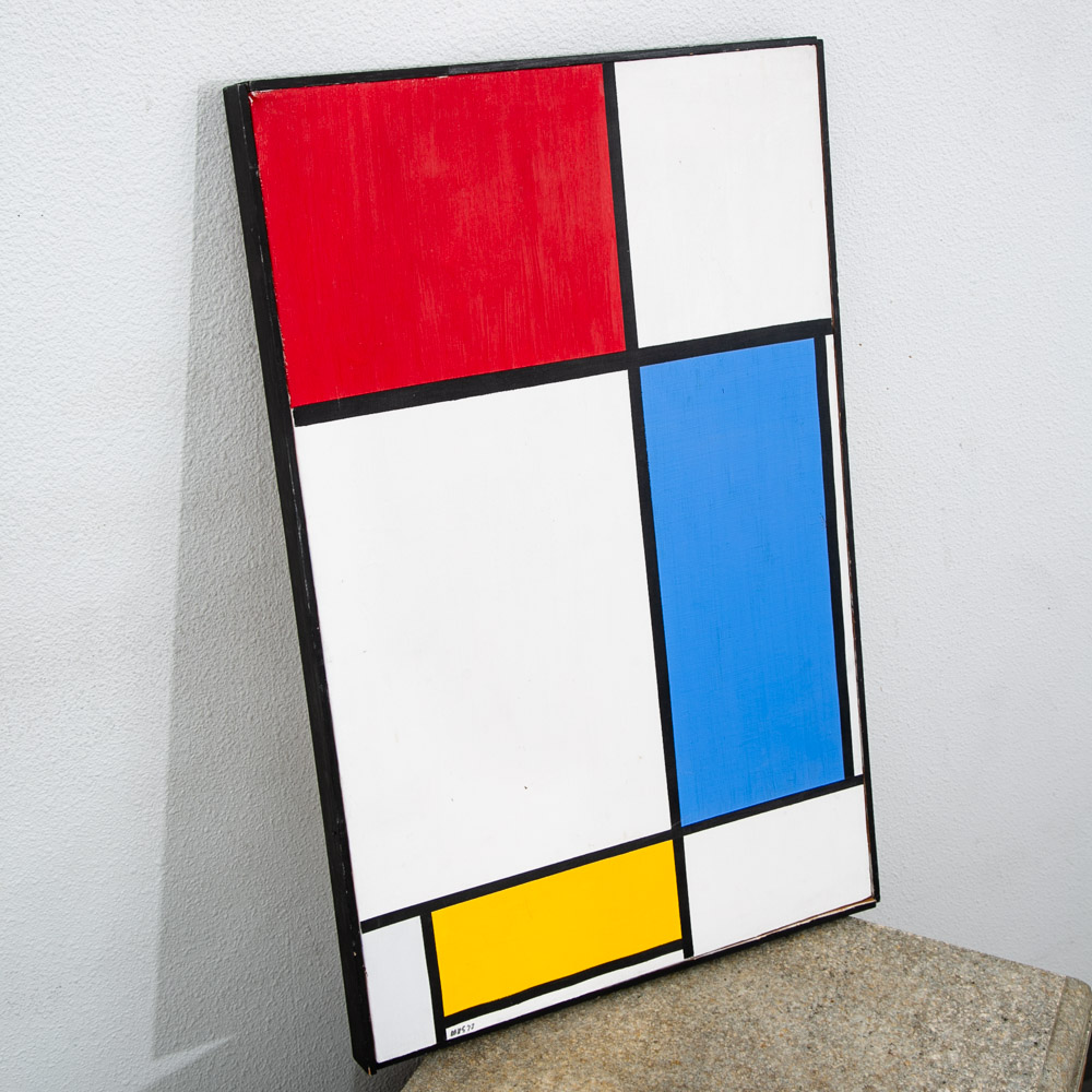 Mid Century Modern Painting Art Abstract Expressionism Red White Yellow Blue Mcm - Image 2