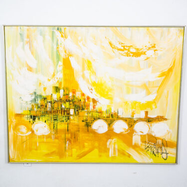 Mid Century Modern Painting Art Abstract Expressionist Lee Reynolds Yellow White