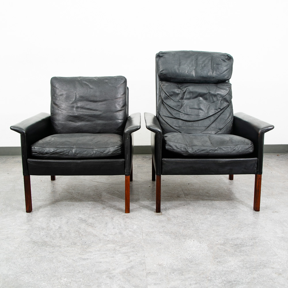 Mid Century Danish Modern Lounge Chair Set Leather Hans Olsen Black Cs Glostrup - Image 6