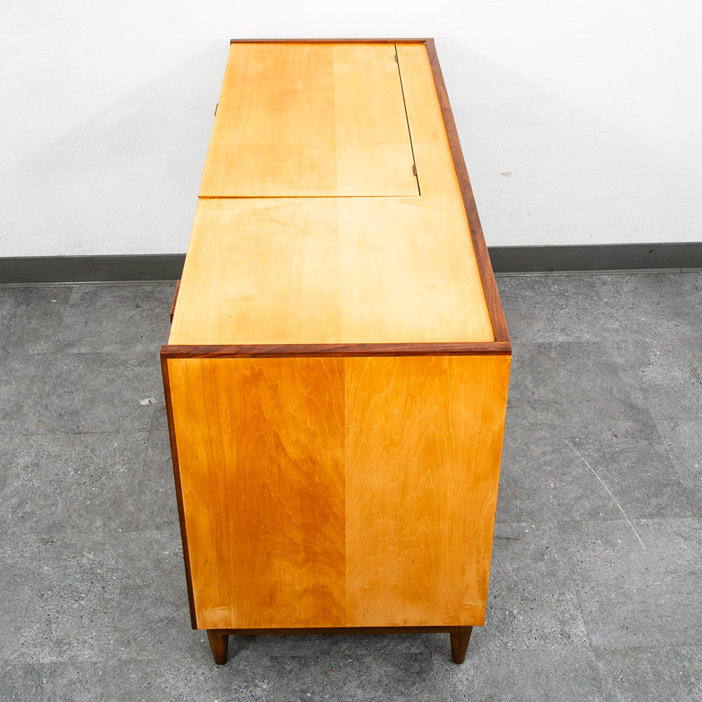 Mid Century Modern Vanity Desk Birch Walnut Drawers Mirror Italian Blonde Wood - Image 5