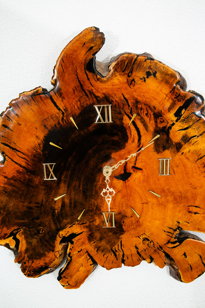 Mid Century Modern Clock Wood Burl Wall Brass Gold Danish Vintag Mcm - Image 10