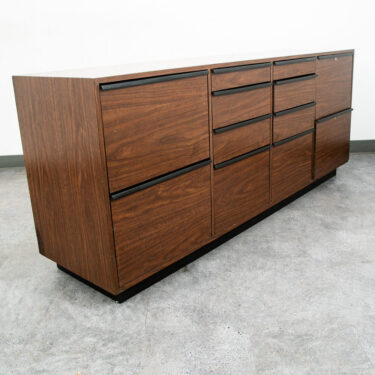 Mid Century Modern Credenza Office Sideboard Black Laminate Cabinet 12 Drawer