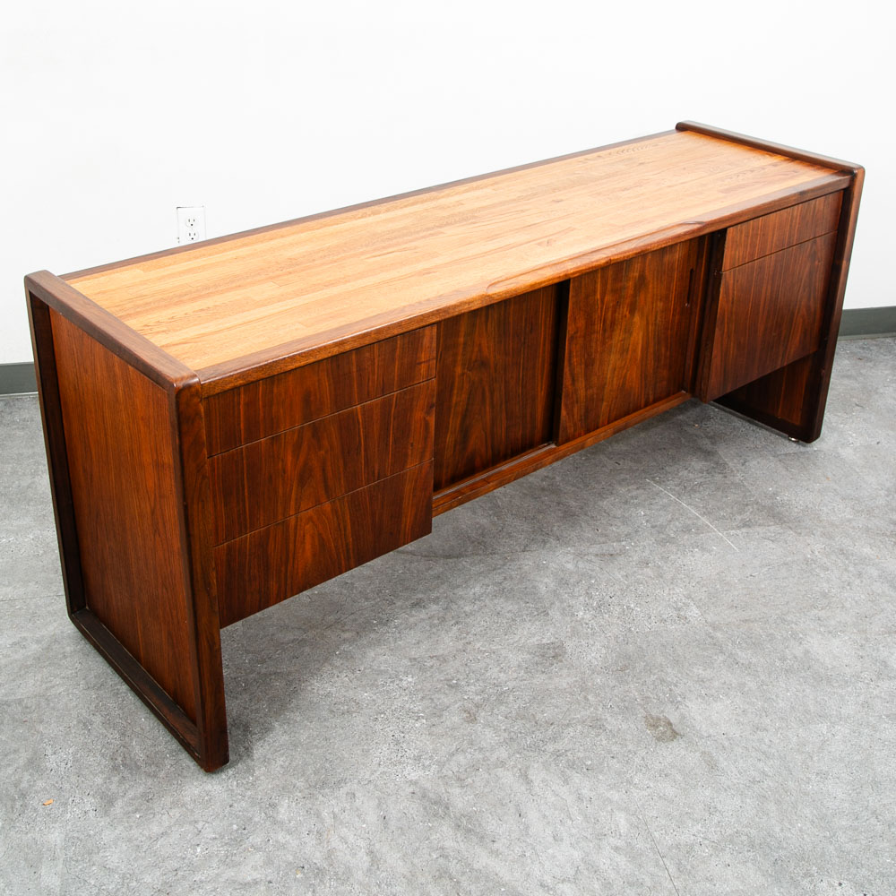 Mid Century Modern Credenza Oak Walnut 5 Drawer Wood Oak File Doors Vintage - Image 7