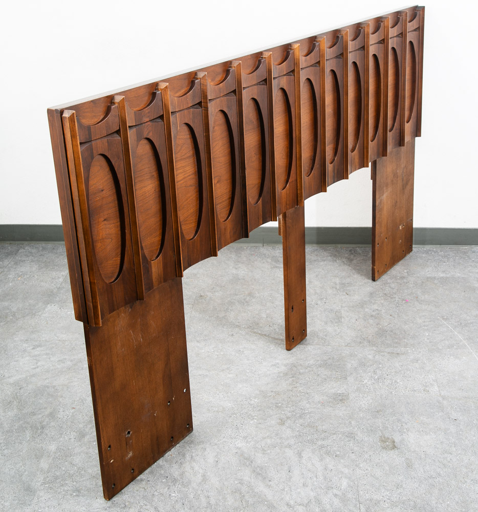Mid Century Modern Headboard Bed Frame Tobago King Size 80" Brutalist Broyhill - Image 5